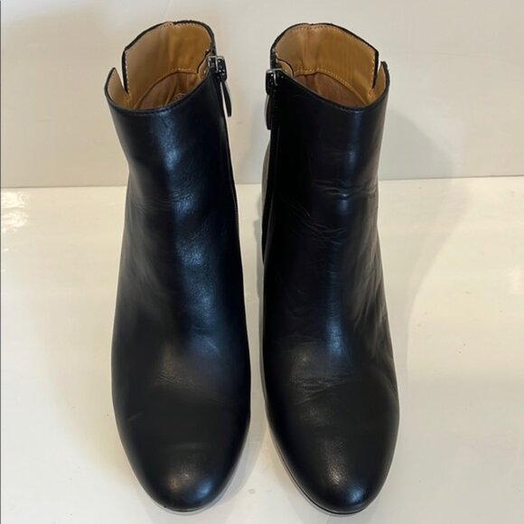 Franco Sarto Black Leather Side Zip Heeled Booties Size 8.5 - Picture 4 of 15